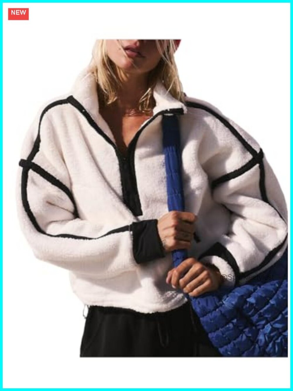 Women's Fleece Half Zip Pullover Sweatshirt Oversized Crop Hoodie with Pocket